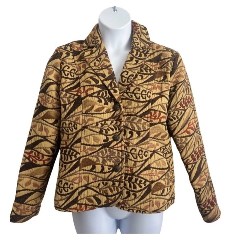 Erin London Women's Sz: L Brown Tan Quilted Embroidered Fashion Jacket